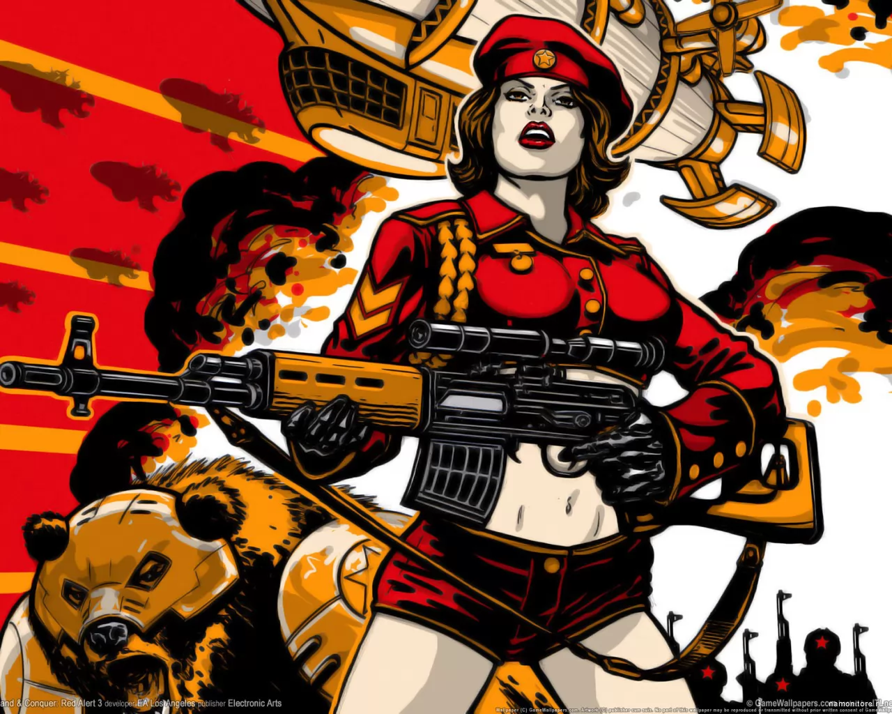 Command and Conquer: Red Alert 3, computer games, drawed, girls, guns, red x