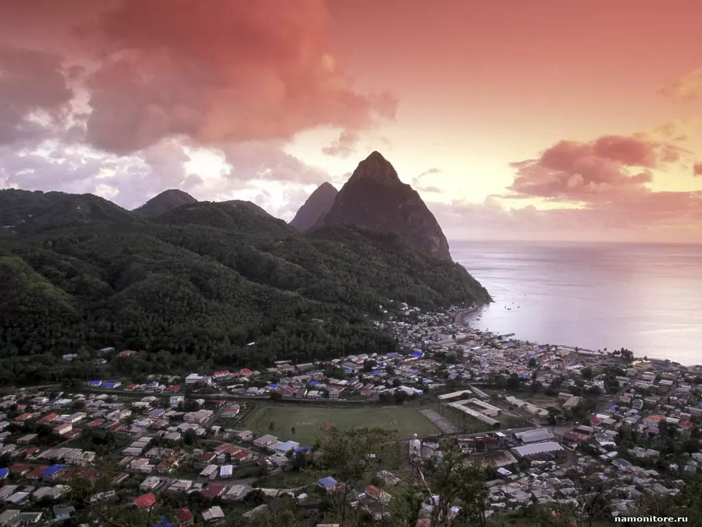 Sunset View of the Pitons and Soufriere, St. Luc,   ,  