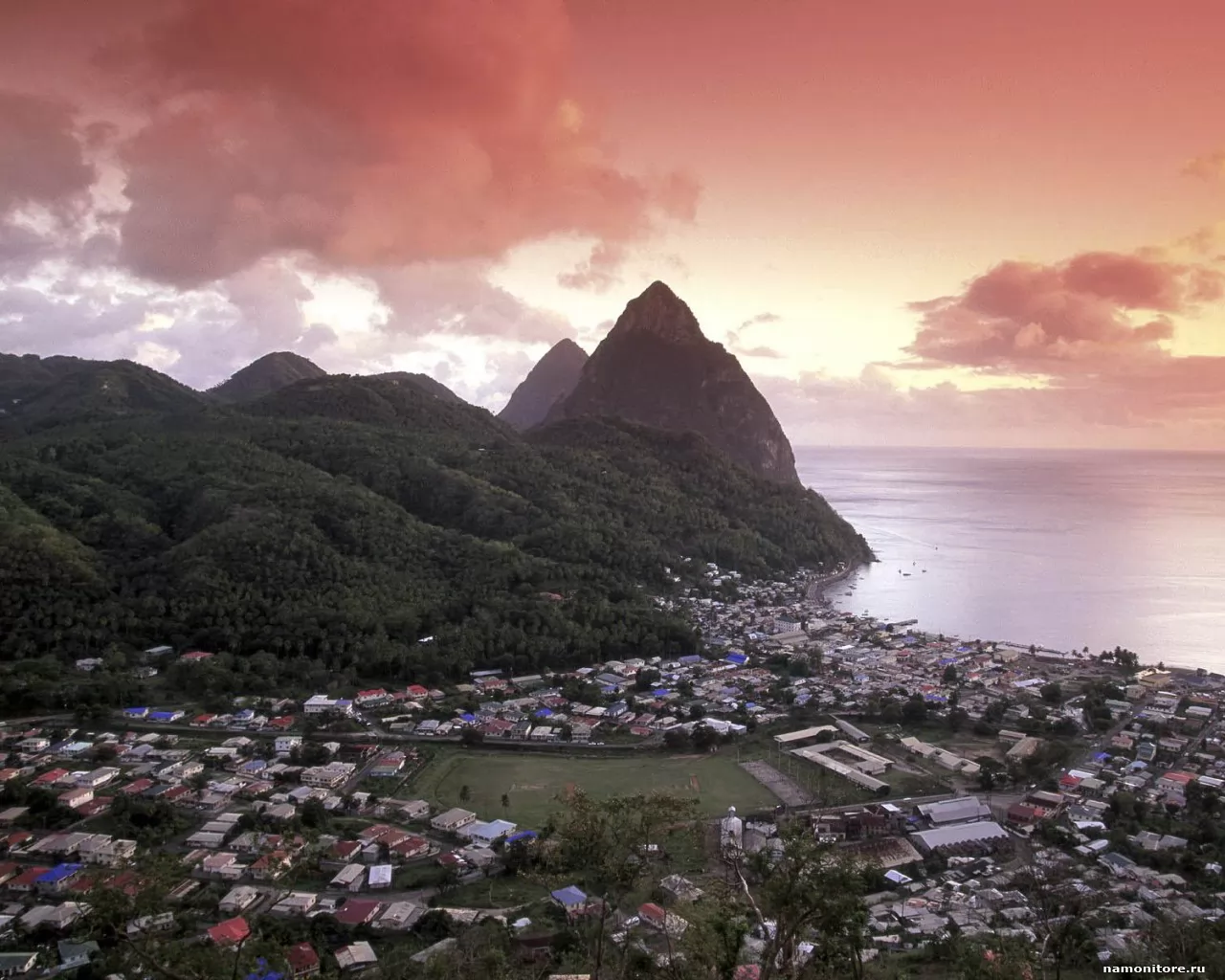Sunset View of the Pitons and Soufriere, St. Luc,   ,  
