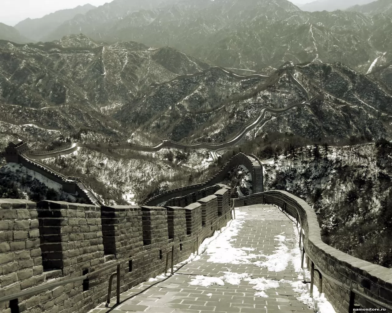 Великая Китайская Стена, города и страны, Китай, серое, чёрно-белое х