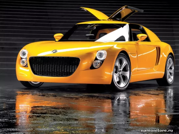 Жёлтый Volkswagen Ecoracer-Concept с открывающимися вверх дверями, Volkswagen