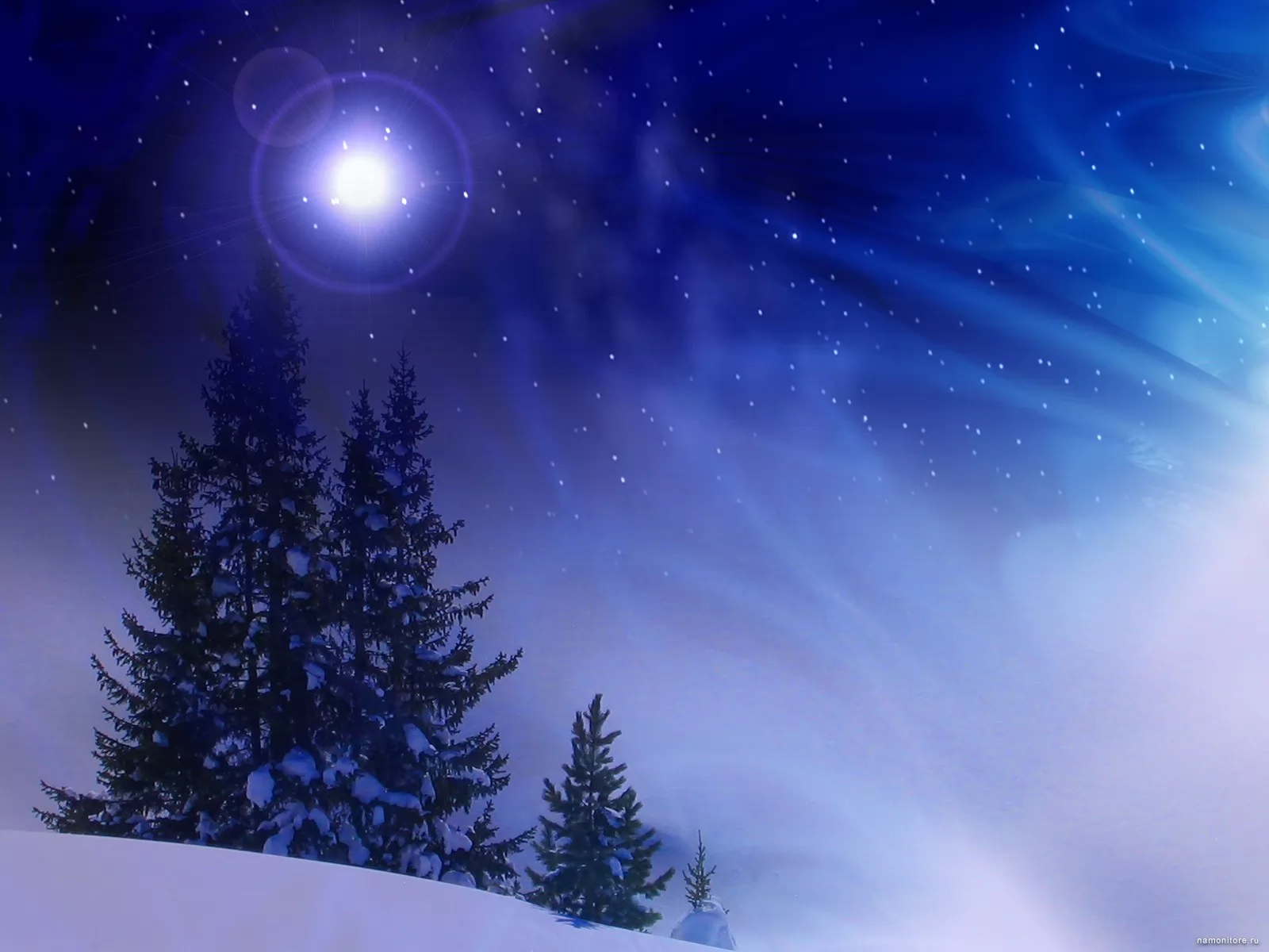 Новогодний метель. Зимняя ночь. Зимний фон. Зимнее звездное небо. Сказочное ночное небо.