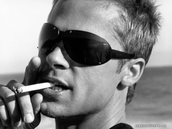 Brad Pitt - a b/w portrait with a cigarette, Celebrities